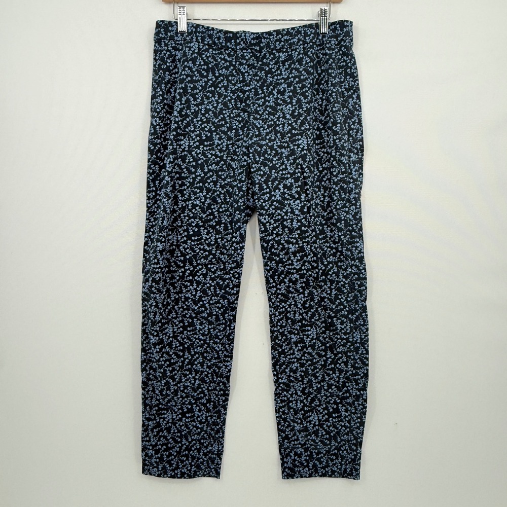 J. Jill Pants Women 8 Blue Floral Sprig Print Straight Leg Preppy Classic Travel